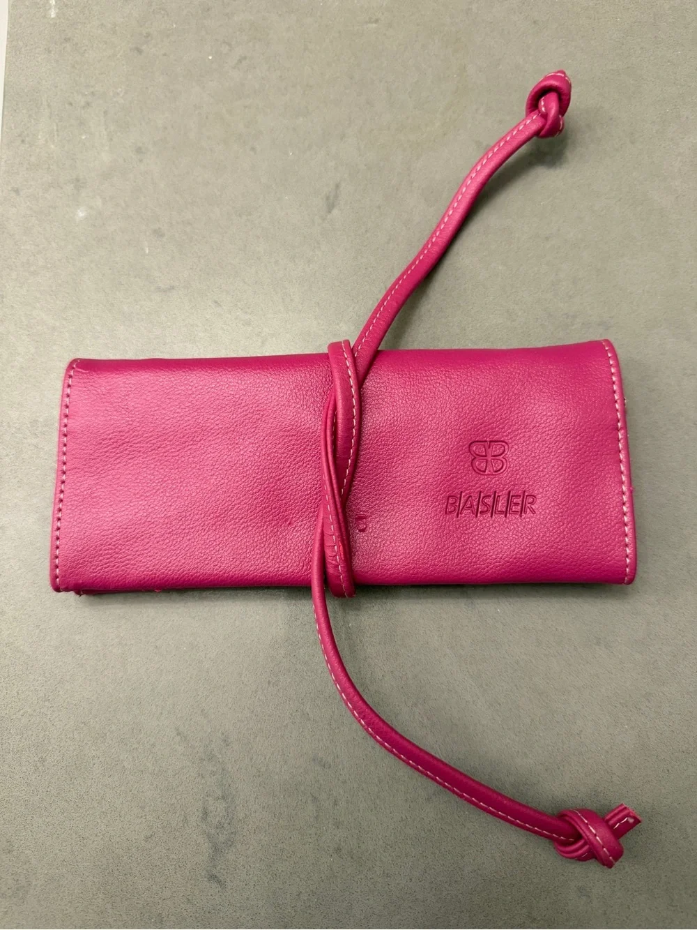 Basler Hot Pink Genuine Leather Roll Tie Jewelry Pouch